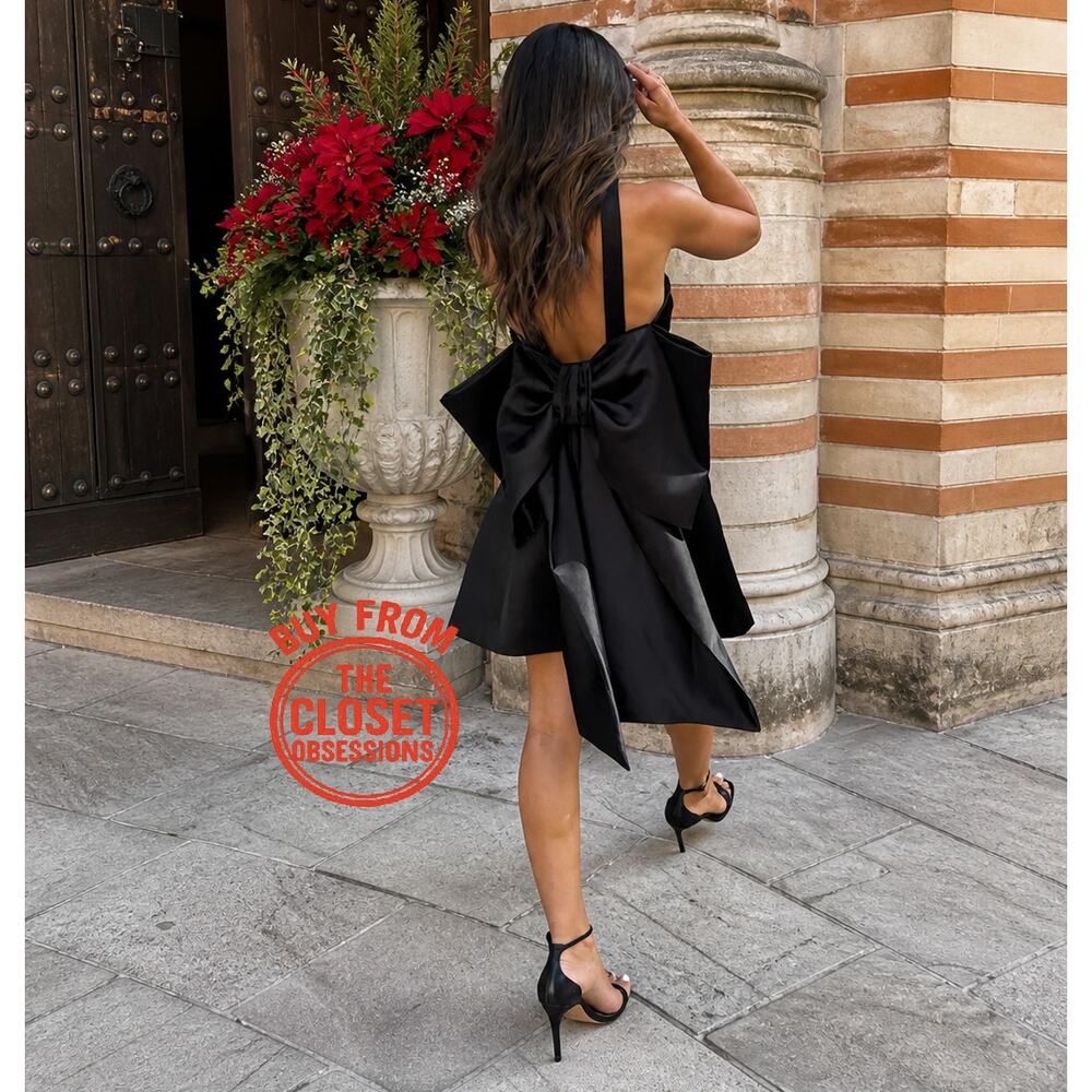 ZARA Black Strapless Bow Mini Dress NWT Fit Flare Cocktail Party Dress M - Picture 11 of 16